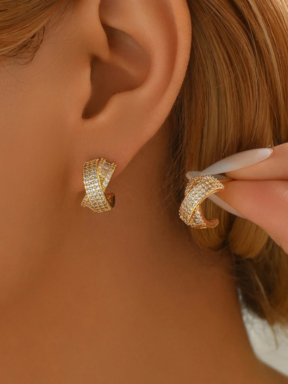 14K Gold Womens 2ct Diamond Small Semi Hoop Earrings Ladies 14 K Silver Jewelry